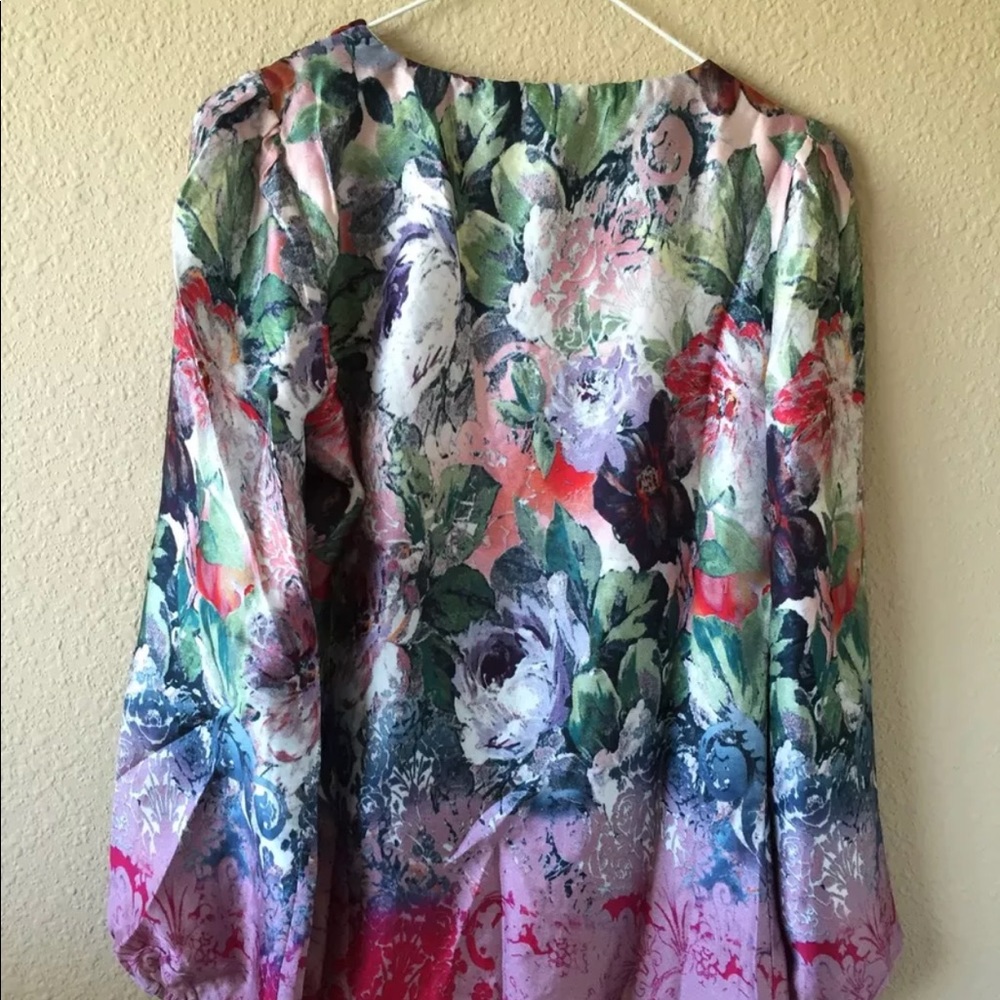 Sundance Catalog $138 M sugar plum garden blouse floral silk top long sleeve - Picture 4 of 6